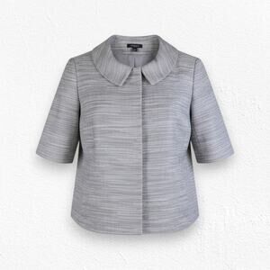 Ann Taylor Silver Metallic Tweed Short Sleeve Collared Boxy Jacket Size Large